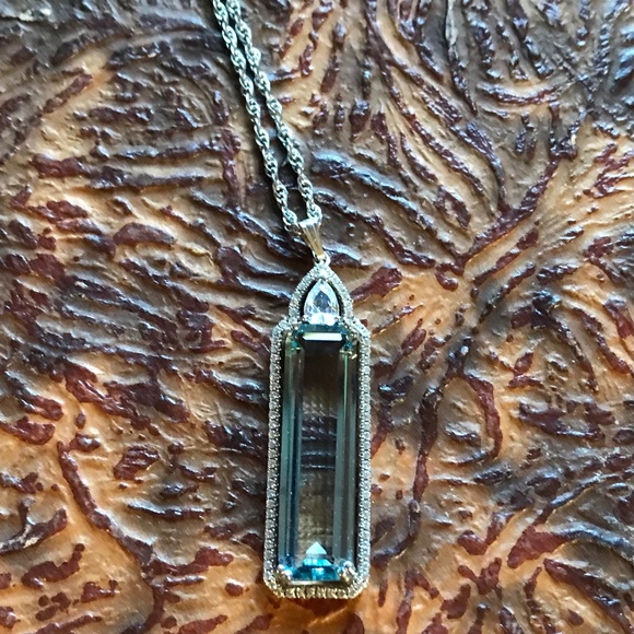 Source Unknown Jewelry - Aquamarine, Topaz, & Diamond Pendant Necklace